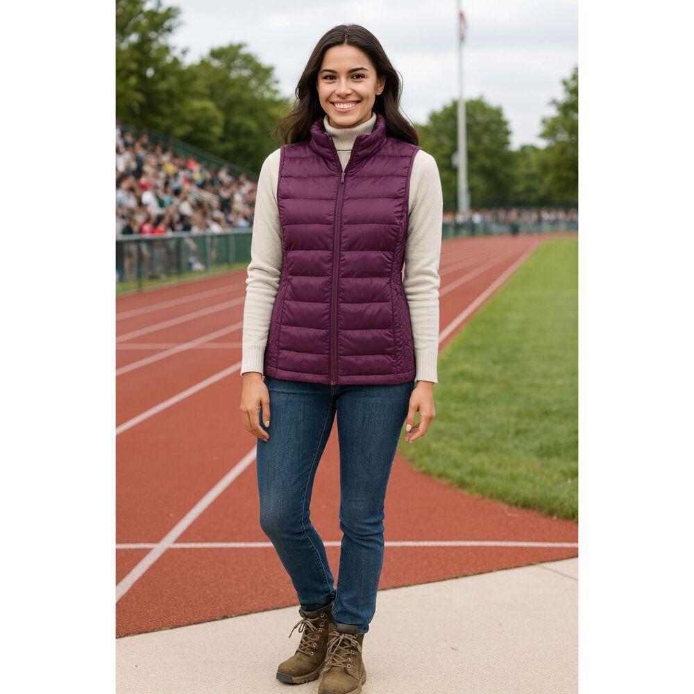 32 Degrees Puffer Vest Womens XS Pockets Warm Packable Lightweight Plum Purple